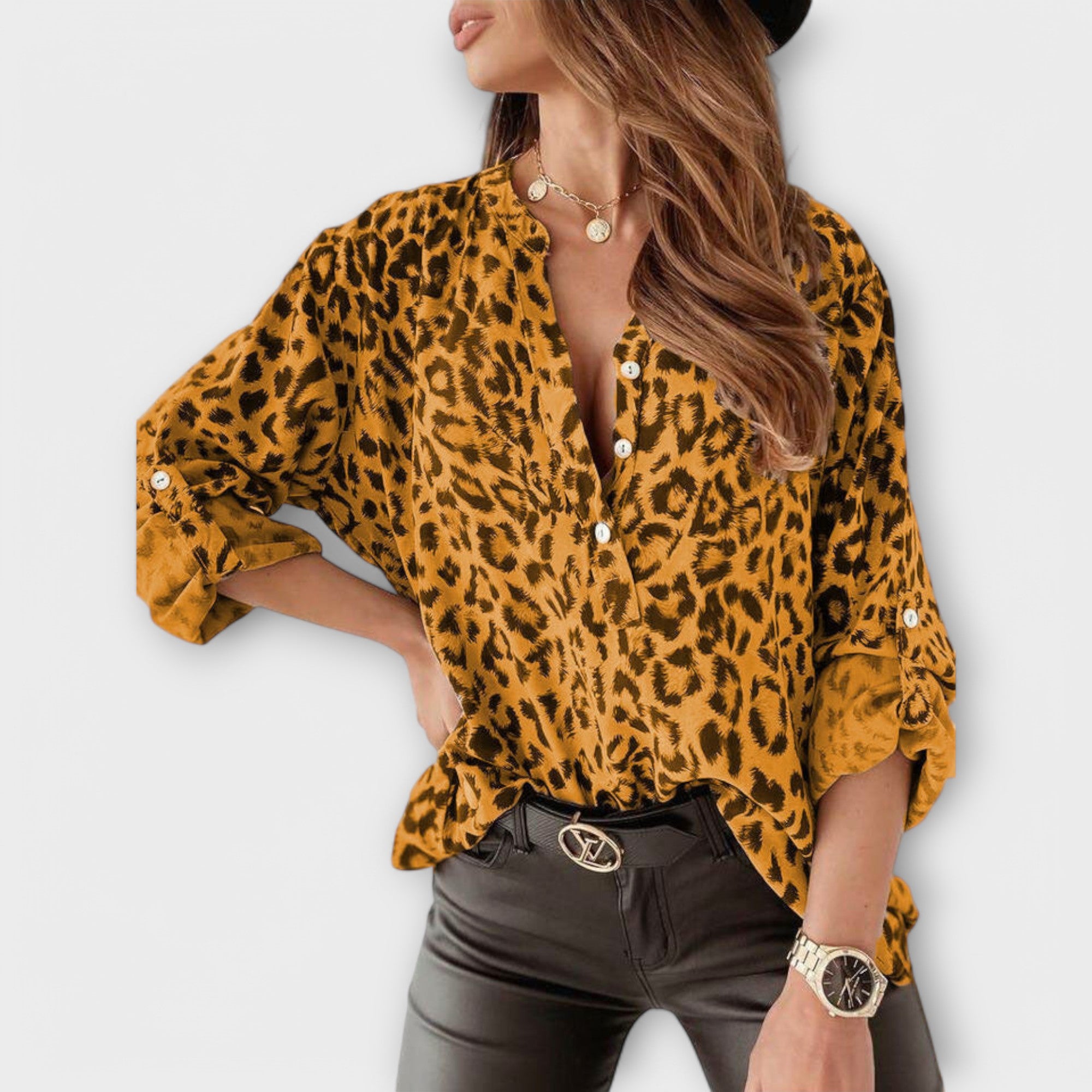 Esra - Leopar Desenli Modern Bluz