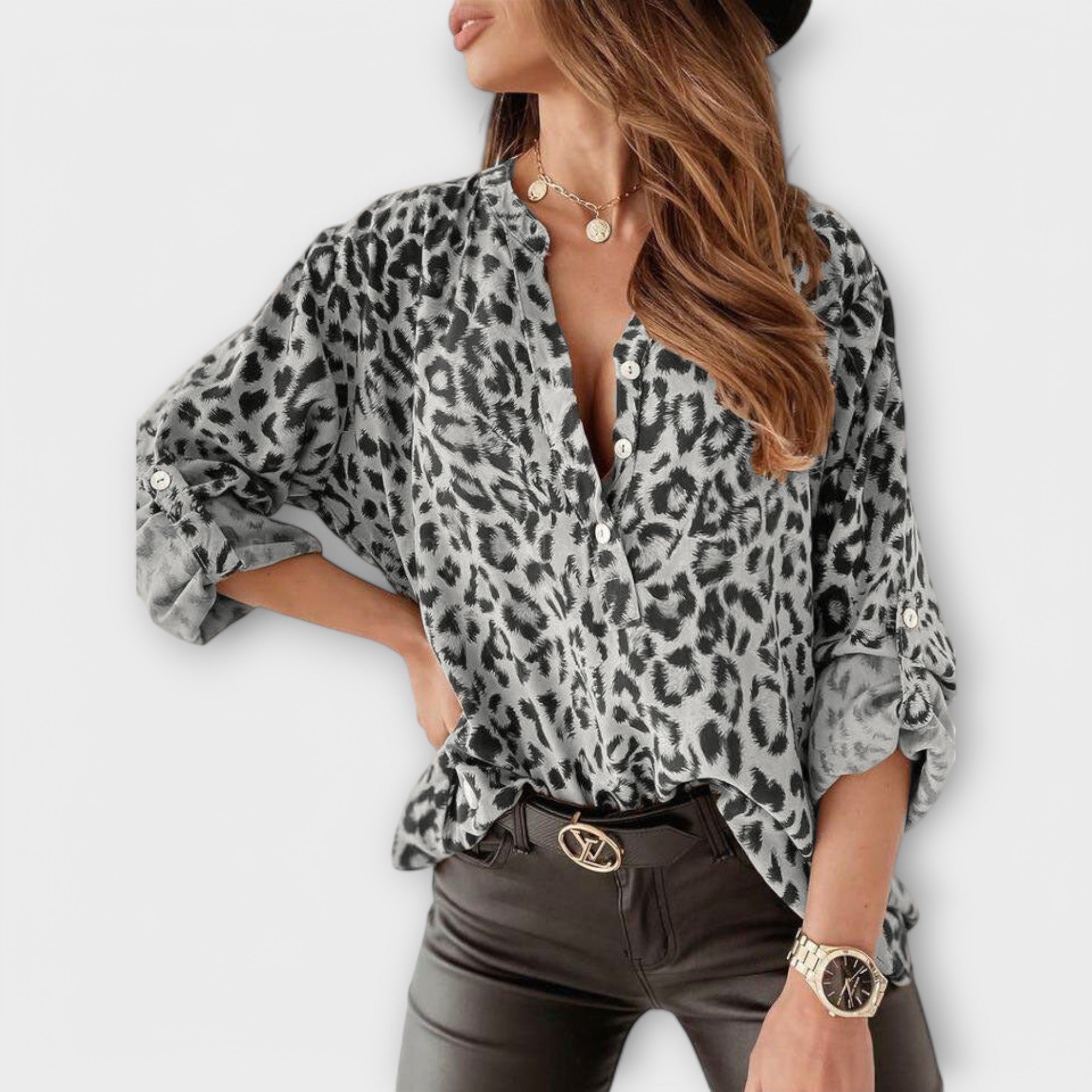 Esra - Leopar Desenli Modern Bluz